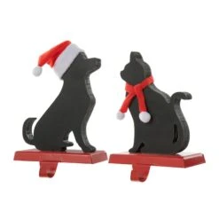 Glitzhome® Cat & Dog Metal Christmas Stocking Holder Set