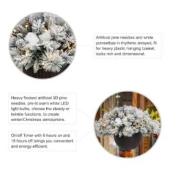 Glitzhome® 24'' Pre-Lit Snow Flocked Christmas Artificial Pine Poinsettia Hanging Baskets, 2ct. -Northlight Decor Store D652356S 8