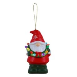 Ceramic LED Gnome With Wreath Ornament