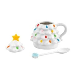 White Lidded Nostalgic Tree Mug With Spoon -Northlight Decor Store D657893S 2