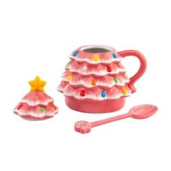 Pink Lidded Nostalgic Tree Mug With Spoon -Northlight Decor Store D657894S 2