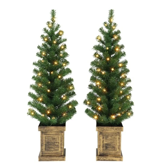 2 Pack 3.5ft. Pre-Lit Battery Operated Artificial Christmas Tree In Box Planter, Warm White LED Lights 2 2 Pack 3.5ft. Pre-Lit Battery Operated Artificial Christmas Tree In Box Planter, Warm White LED Lights - Image 2