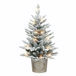 3ft. Pre-Lit Potted Flocked Artificial Christmas Tree, White LED Lights
