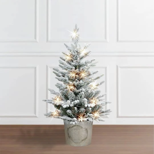3ft. Pre-Lit Potted Flocked Artificial Christmas Tree, White LED Lights 4 3ft. Pre-Lit Potted Flocked Artificial Christmas Tree, White LED Lights - Image 4