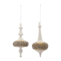 Melrose 6ct. 8" White, Gold & Silver Glass Finial Ornaments