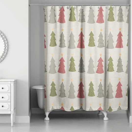 Cream Tree Pattern Shower Curtain 3 Cream Tree Pattern Shower Curtain - Image 3