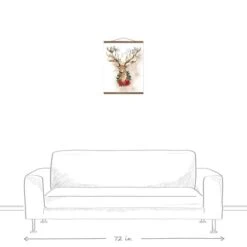 Watercolor Holiday Deer Teak Hanging Canvas -Northlight Decor Store D673227S 3