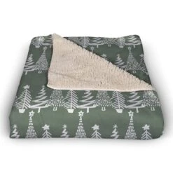 Sage Christmas Tree Pattern Sherpa Fleece Blanket -Northlight Decor Store D673253S 2