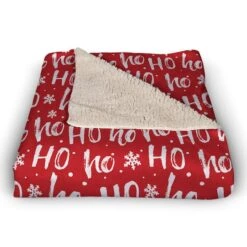 Ho Ho Ho Pattern Sherpa Fleece Blanket -Northlight Decor Store D673254S 2