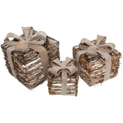 Northlight Lighted Rattan Gift Boxes With Burlap Bows Tabletop Christmas Decorations Set 17 Northlight Lighted Rattan Gift Boxes With Burlap Bows Tabletop Christmas Decorations Set -Northlight Decor Store D676316S 16