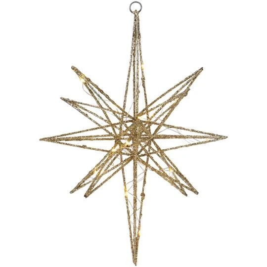 Northlight 12'' Warm White LED Lighted B/O Gold Glittered Geometric Star Christmas Decoration 4 Northlight 12'' Warm White LED Lighted B/O Gold Glittered Geometric Star Christmas Decoration - Image 4