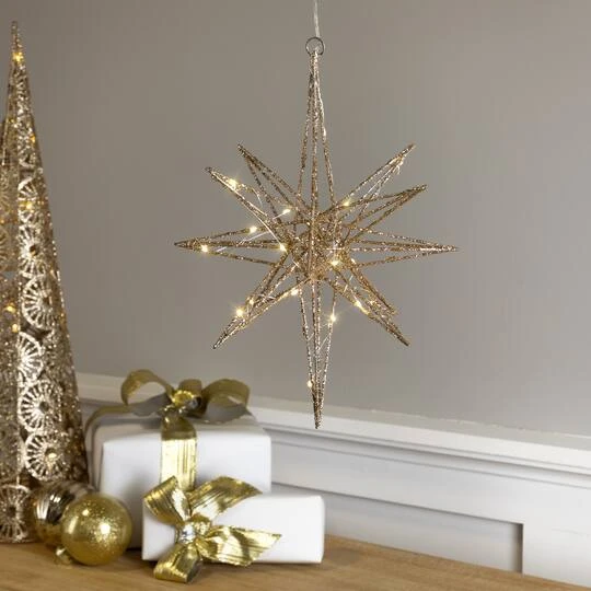 Northlight 12'' Warm White LED Lighted B/O Gold Glittered Geometric Star Christmas Decoration 5 Northlight 12'' Warm White LED Lighted B/O Gold Glittered Geometric Star Christmas Decoration - Image 5