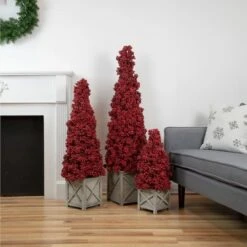 Northlight 4ft. Red Berry Cone Potted Christmas Topiary -Northlight Decor Store D755868S 2