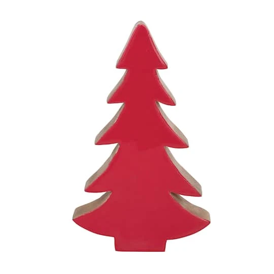 Hello Honey® 9.5" Red Enameled Mango Wood Christmas Tree Décor 2 Hello Honey® 9.5" Red Enameled Mango Wood Christmas Tree Décor - Image 2