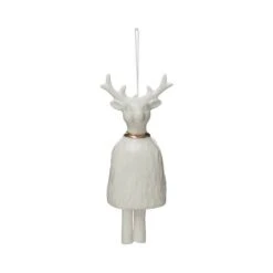 Hello Honey® 6" White Stoneware Reindeer Bell With Gold Electroplating