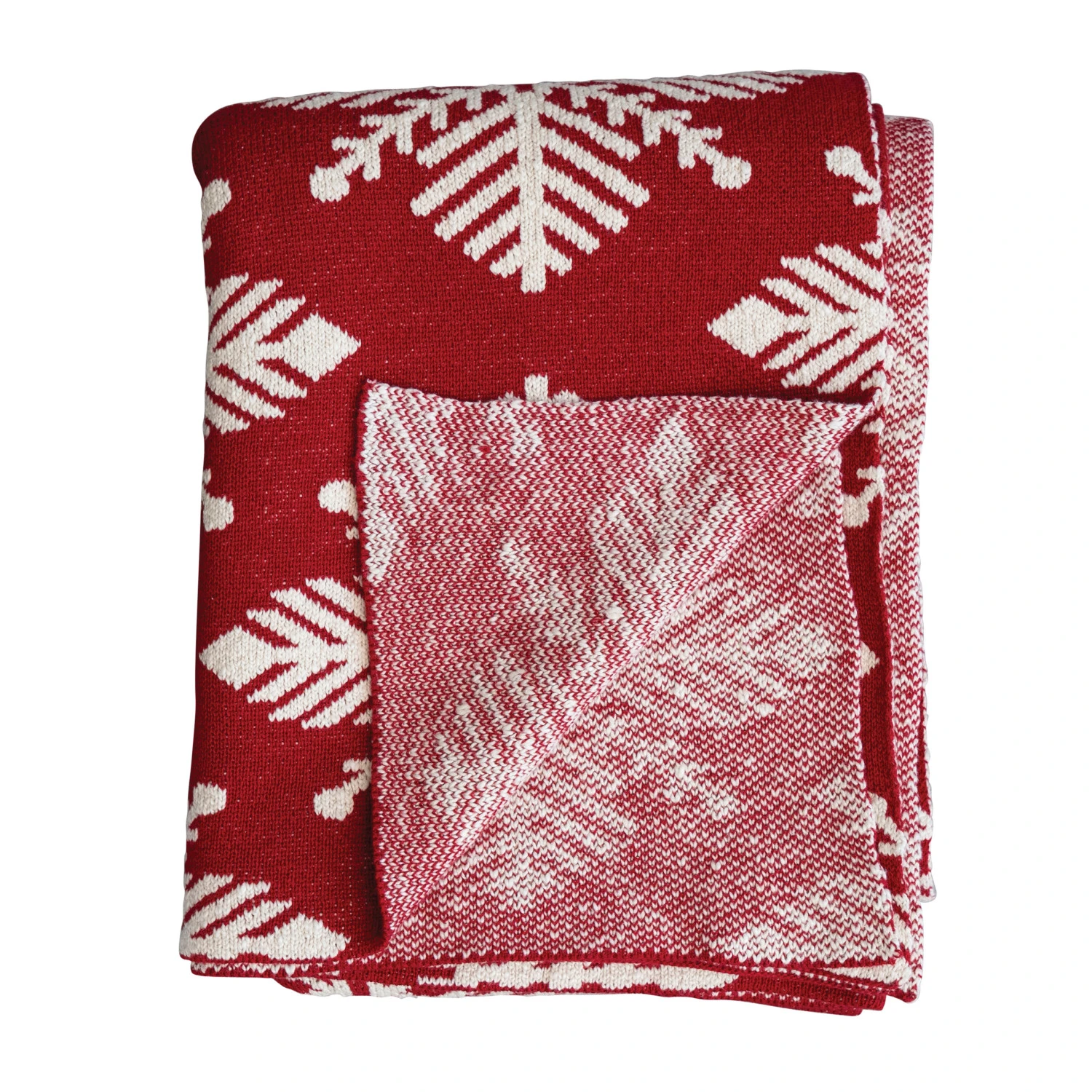 Hello Honey® Red & White Snowflake Two-Sided Cotton Knit Slub Throw 2 Hello Honey® Red & White Snowflake Two-Sided Cotton Knit Slub Throw - Image 2