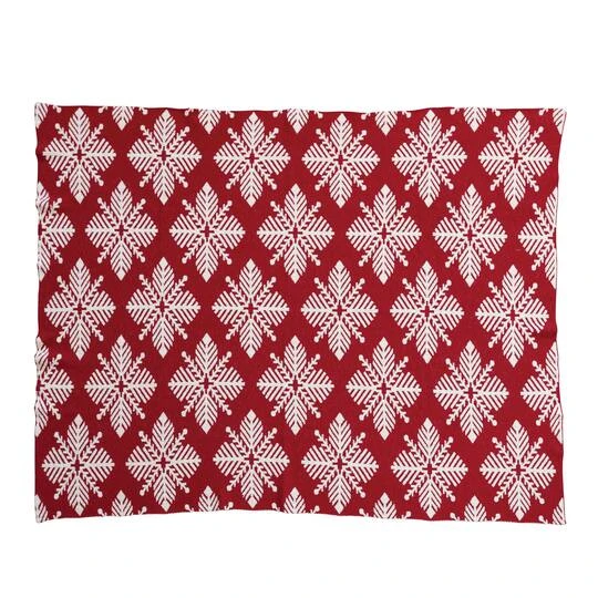 Hello Honey® Red & White Snowflake Two-Sided Cotton Knit Slub Throw 4 Hello Honey® Red & White Snowflake Two-Sided Cotton Knit Slub Throw - Image 4