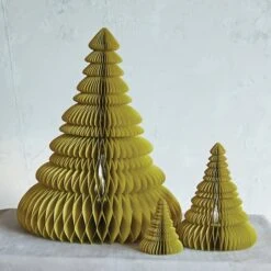 Hello Honey® Chartreuse Glitter Handmade Recycled Paper Folding Honeycomb Trees Set -Northlight Decor Store D758836S 2