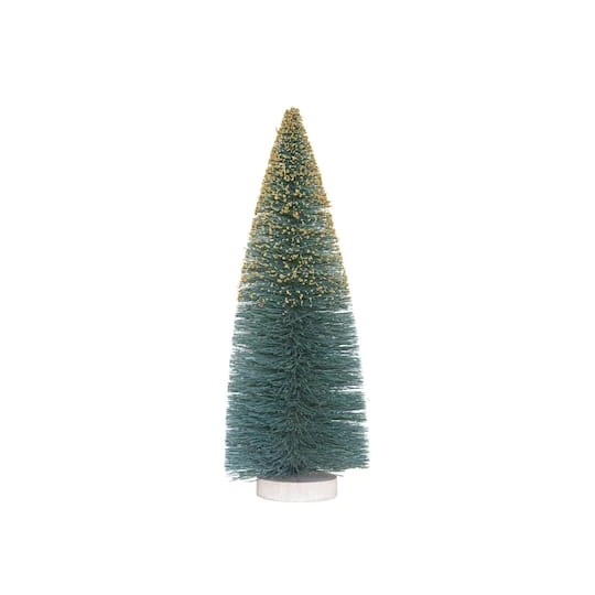 Hello Honey® 12" Green & Gold Glitter Sisal Bottle Brush Tree With Wood Base 1 Hello Honey® 12" Green & Gold Glitter Sisal Bottle Brush Tree With Wood Base