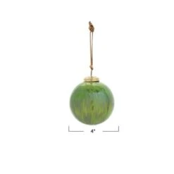 Hello Honey® 4" Green Hand-Marbled Glass Ball Ornament With Leather Hanger 7 Hello Honey® 4" Green Hand-Marbled Glass Ball Ornament With Leather Hanger -Northlight Decor Store D758845S 3