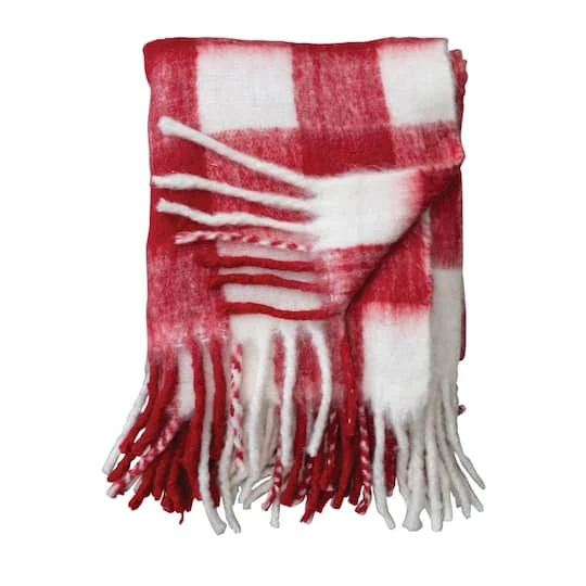 Hello Honey® Red & White Plaid Woven Acrylic Throw With Fringe 1 Hello Honey® Red & White Plaid Woven Acrylic Throw With Fringe