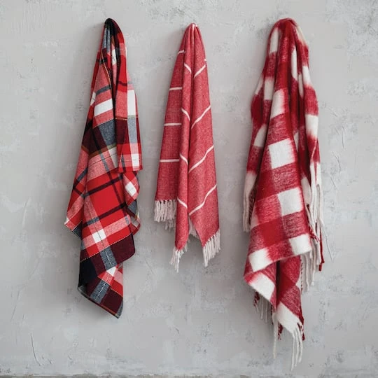 Hello Honey® Red & White Plaid Woven Acrylic Throw With Fringe 3 Hello Honey® Red & White Plaid Woven Acrylic Throw With Fringe - Image 3