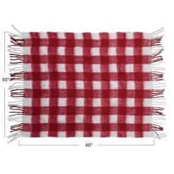 Hello Honey® Red & White Plaid Woven Acrylic Throw With Fringe 9 Hello Honey® Red & White Plaid Woven Acrylic Throw With Fringe -Northlight Decor Store D758850S 4