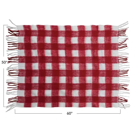 Hello Honey® Red & White Plaid Woven Acrylic Throw With Fringe 5 Hello Honey® Red & White Plaid Woven Acrylic Throw With Fringe - Image 5