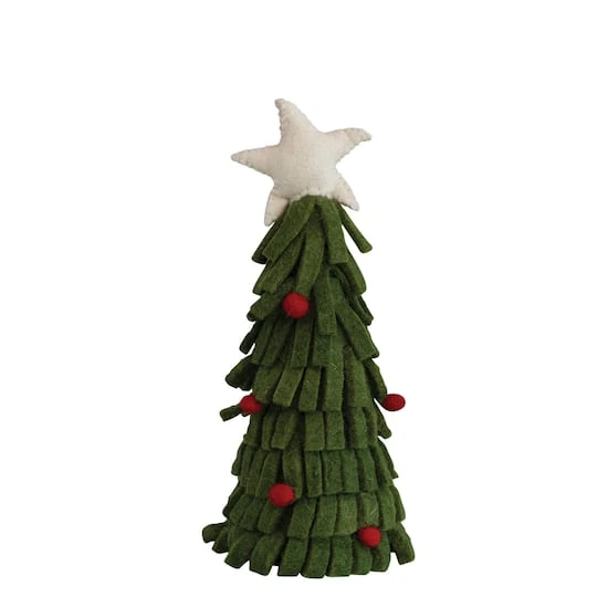 Hello Honey® 11.5" Handmade Wool Felt Tree With Star & Pom Poms 2 Hello Honey® 11.5" Handmade Wool Felt Tree With Star & Pom Poms - Image 2